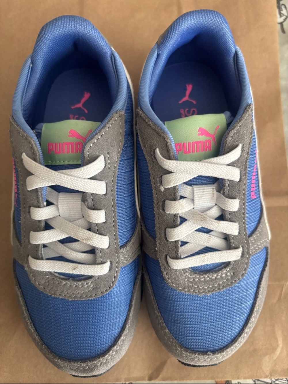 Puma Kids Blue & Gray Lace-Up Sneakers with Pink Logo